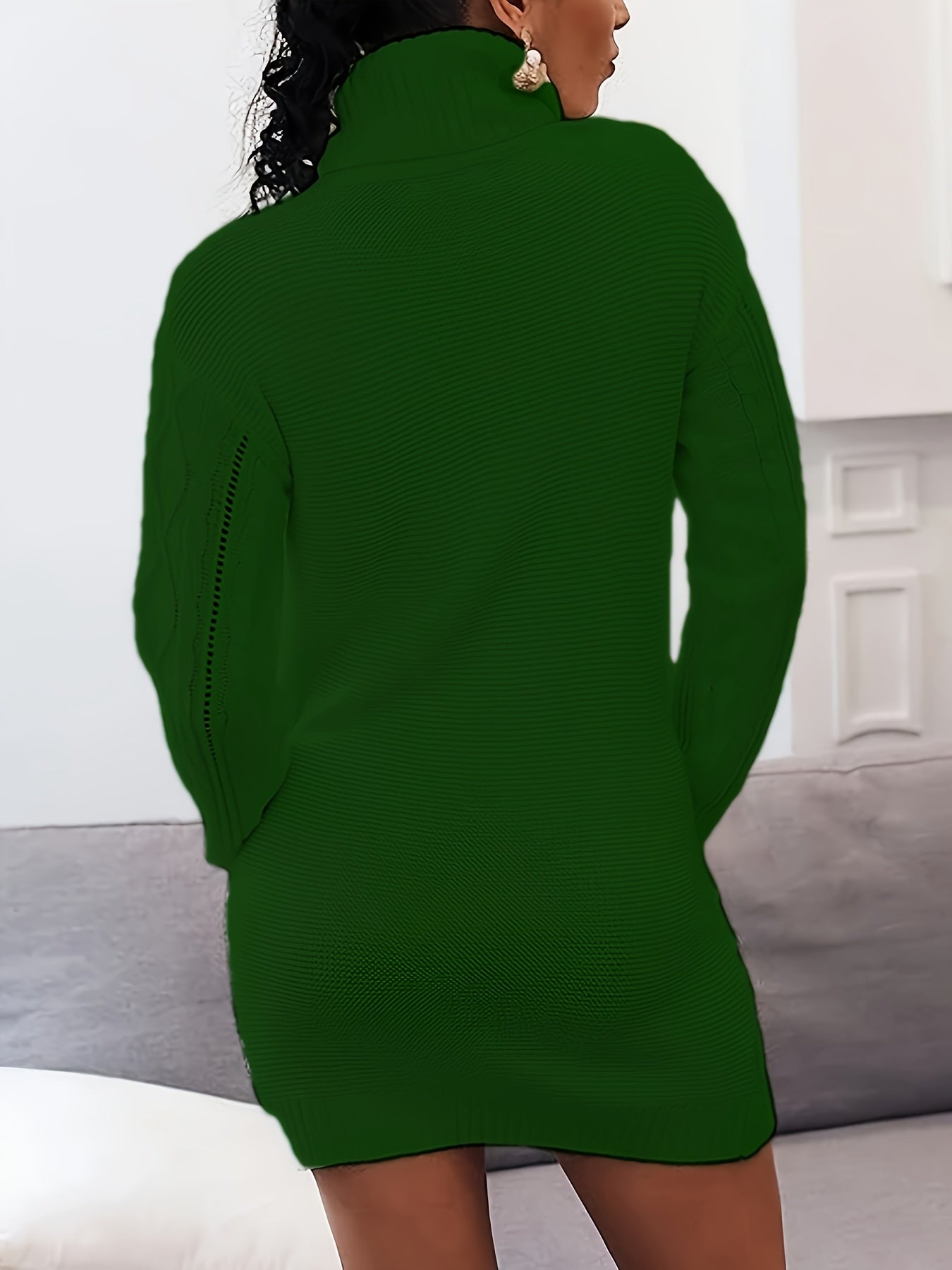 JNQualytrix Women's Elegant Sweater Dress - High Neck Long Sleeve with Double Pockets, Vibrant Red, Cozy Fall Winter Outfit, Chic Casual to Semi-Formal Wear, Ladies Sweaters, Casual to Formal Attire, Sophisticated Style, Comf