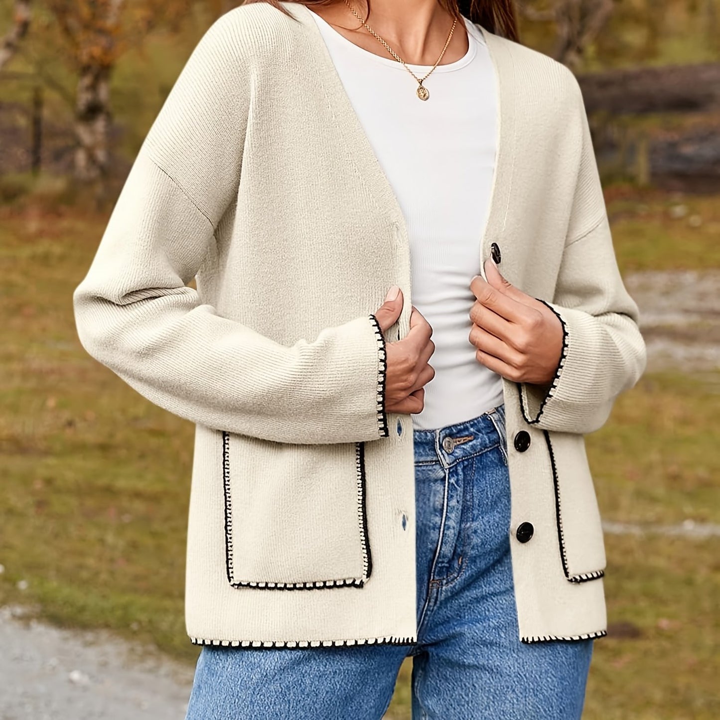 Womens Button Up Cardigan Sweaters Fall Trendy Knit Open Front Casual Loose Sweater Coat With Pockets