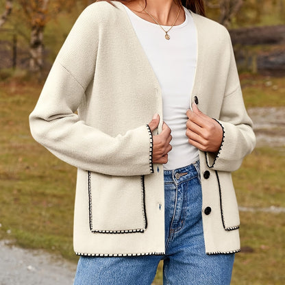 Womens Button Up Cardigan Sweaters Fall Trendy Knit Open Front Casual Loose Sweater Coat With Pockets