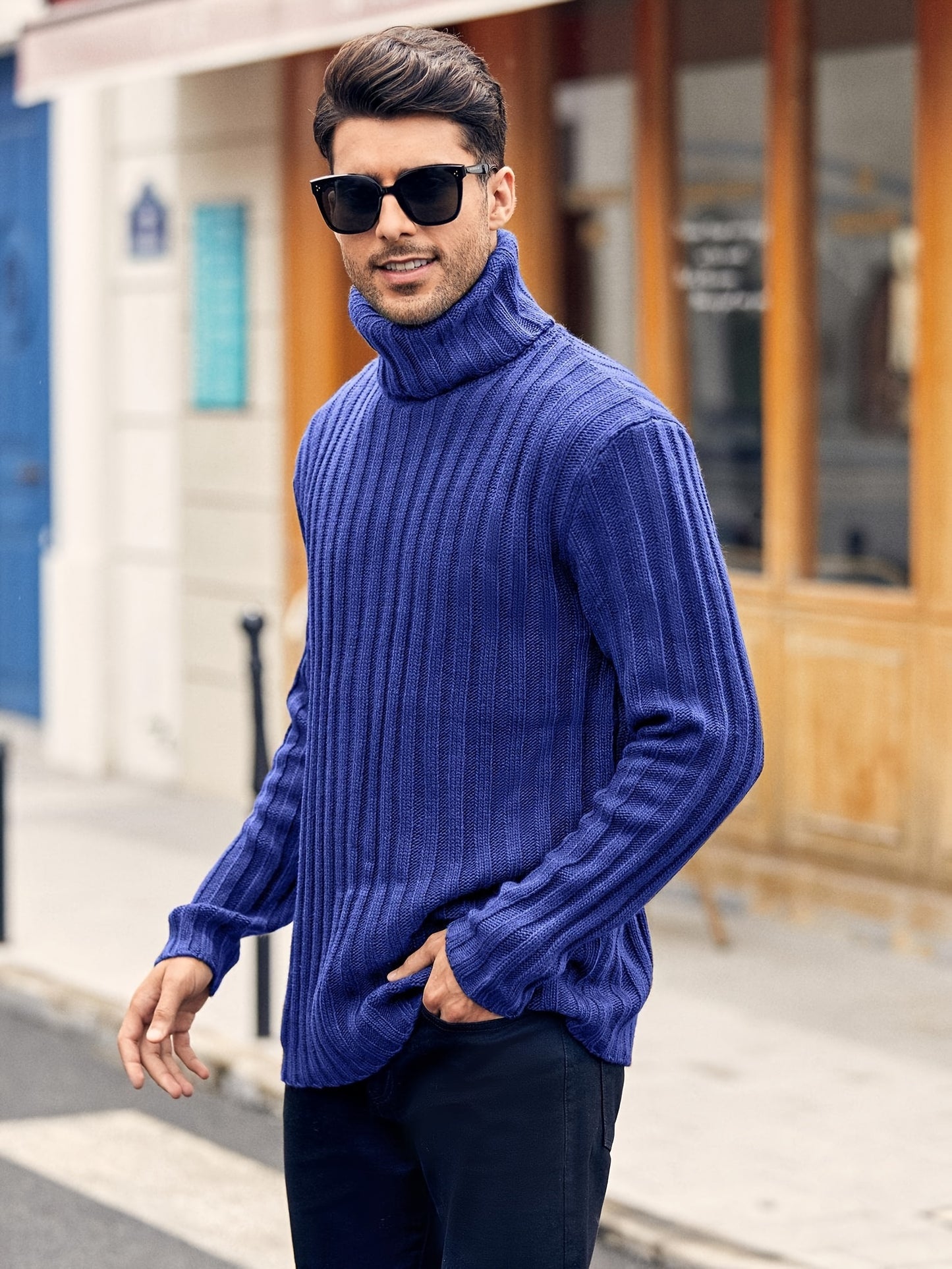 Mens Sweaters Turtleneck Cable Knitted Pullover Long Sleeve Slim Fit Chunky Casual Fall Winter Warm Cardigans