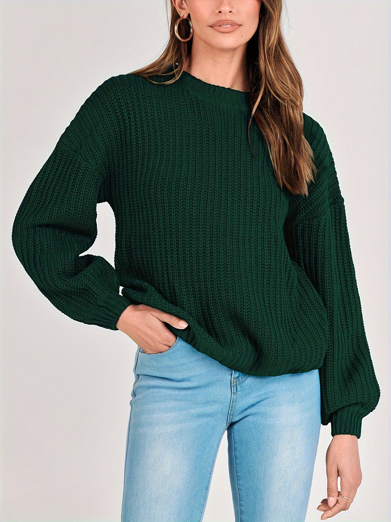 Women Fashion Sweater Long Sleeve Casual Ribbed Knit Winter Pullover Sweaters Blouse Top