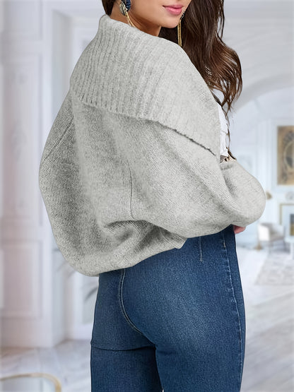 Womens Crop Long Lantern Sleeve Cardigan Sweaters Fashion Lapel Short Bolero Shrugs Casual Open Front Knit Top