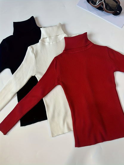 Women's 3-Pack Slim Fit Turtleneck Sweaters - Soft & Cozy Long Sleeve Pullovers for Everyday Wear