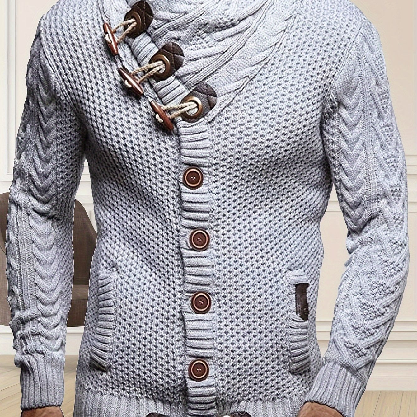 Men'S Knitted Jacket Turtleneck Cardigan Winter Pullover Hoodies Casual Sweaters Jumper