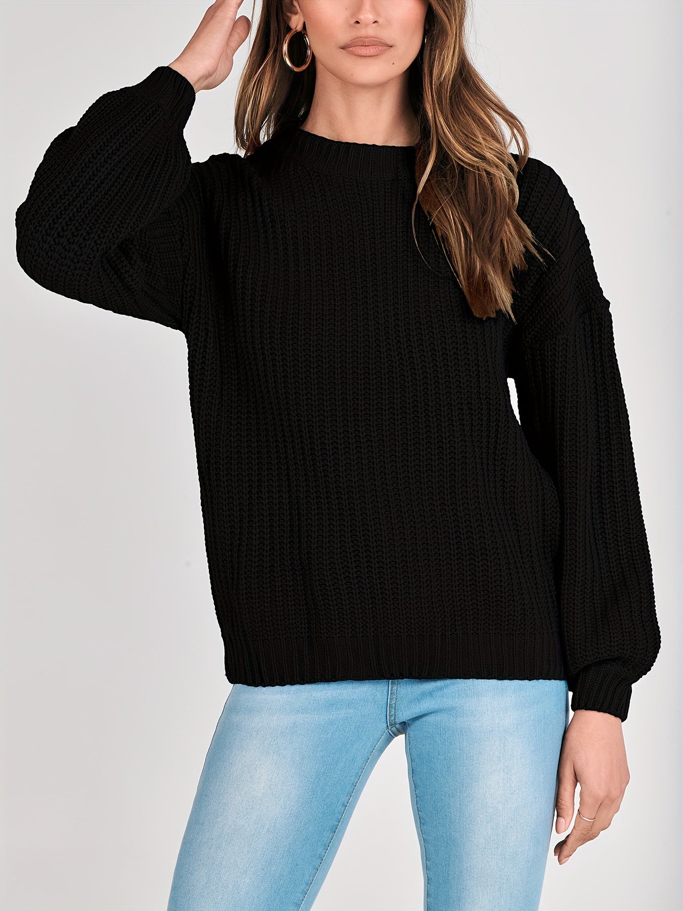Women Fashion Sweater Long Sleeve Casual Ribbed Knit Winter Pullover Sweaters Blouse Top