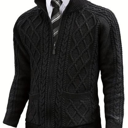 Men's Cardigan Sweaters Full Zip Up Sweater Solid Color Cable Knit Zipper Sweater Men Jackets