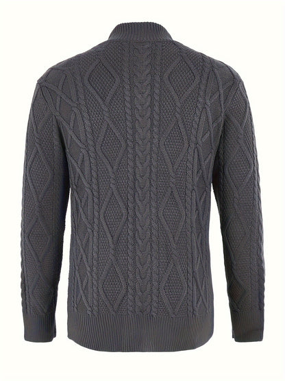 Runcati Mens Quarter-Zip Sweater Cable Knitted Stand Collar Pullover Soft Casual Thermal Twisted Knitwear Sweaters