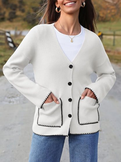 Womens Button Up Cardigan Sweaters Fall Trendy Knit Open Front Casual Loose Sweater Coat With Pockets