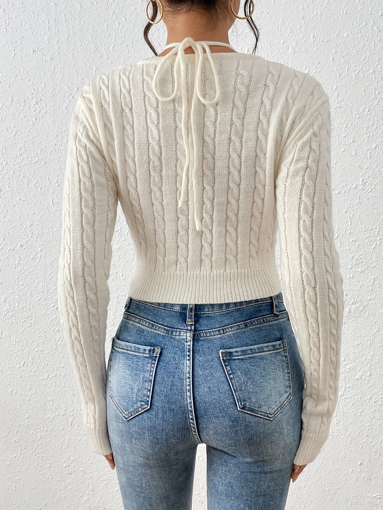 Women's Slim Fit Tie-Front Ombre Colorblock Sweater - Sleeve Top with Back Tie Detail, Pastel Pink to Blue Gradient for Spring/Fall, Cute Sweaters, Casual Wear, Breathable Material, Stylish Pullover, Styleconscious Buyers