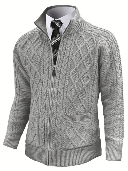Men's Cardigan Sweaters Full Zip Up Sweater Solid Color Cable Knit Zipper Sweater Men Jackets