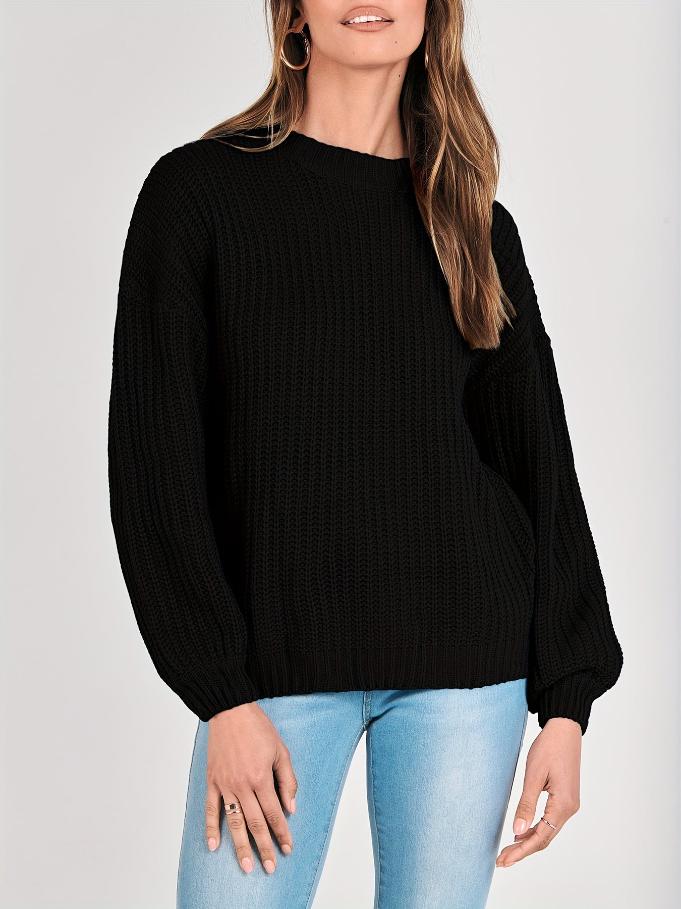 Women Fashion Sweater Long Sleeve Casual Ribbed Knit Winter Pullover Sweaters Blouse Top