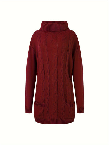 Cozy Plus Size Turtle Neck Cable Knit Sweater - Plus Size Sweaters with Pockets for Fall & Winter - Soft, Long Sleeve, Casual Women's Clothing for Cold Weather