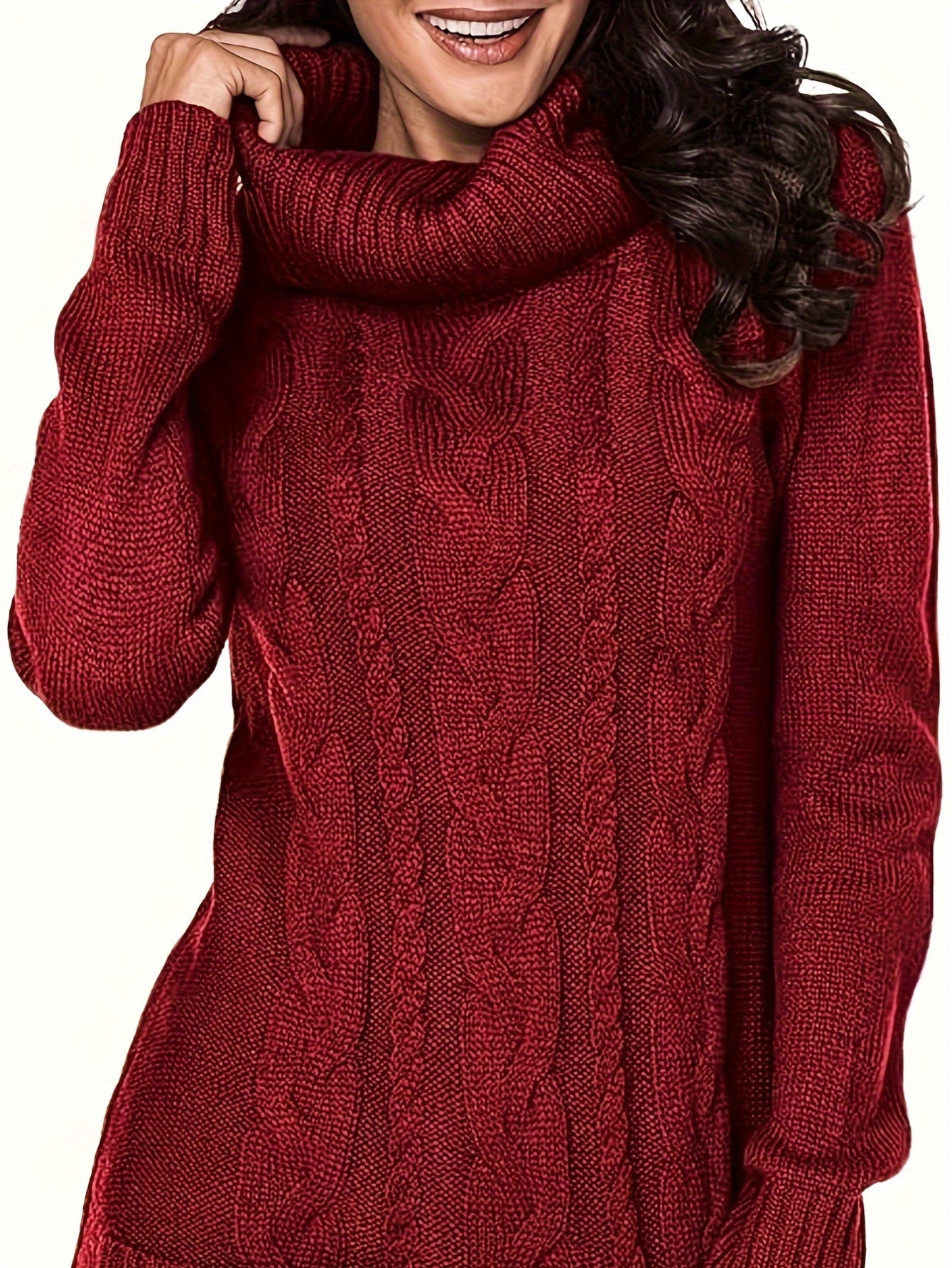 Cozy Plus Size Turtle Neck Cable Knit Sweater - Plus Size Sweaters with Pockets for Fall & Winter - Soft, Long Sleeve, Casual Women's Clothing for Cold Weather