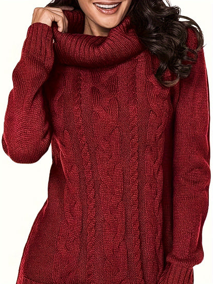 Cozy Plus Size Turtle Neck Cable Knit Sweater - Plus Size Sweaters with Pockets for Fall & Winter - Soft, Long Sleeve, Casual Women's Clothing for Cold Weather