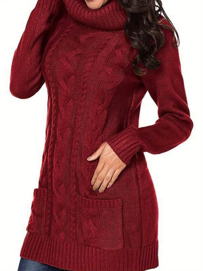 Cozy Plus Size Turtle Neck Cable Knit Sweater - Plus Size Sweaters with Pockets for Fall & Winter - Soft, Long Sleeve, Casual Women's Clothing for Cold Weather