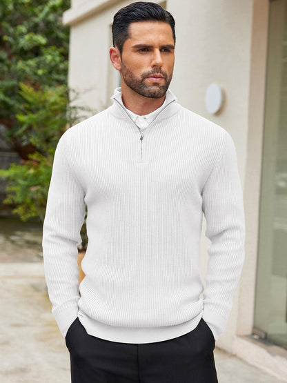 Men's Quarter Zip Sweaters Slim Fit Mock Neck Pullover Sweater Lightweight Knitted Polo Sweaters