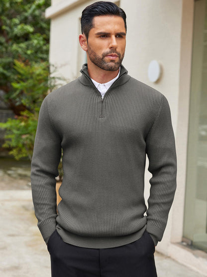 Men's Quarter Zip Sweaters Slim Fit Mock Neck Pullover Sweater Lightweight Knitted Polo Sweaters