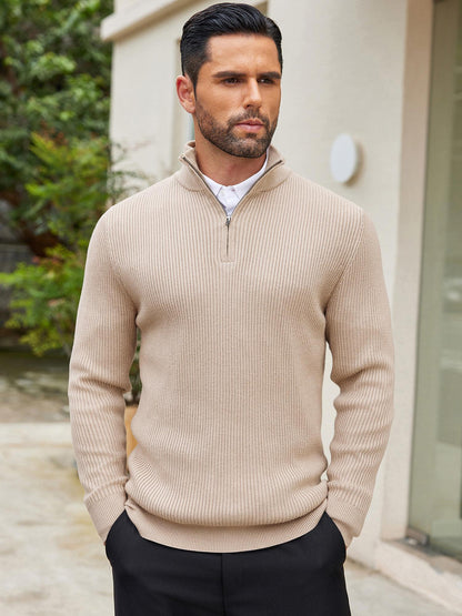 Men's Quarter Zip Sweaters Slim Fit Mock Neck Pullover Sweater Lightweight Knitted Polo Sweaters