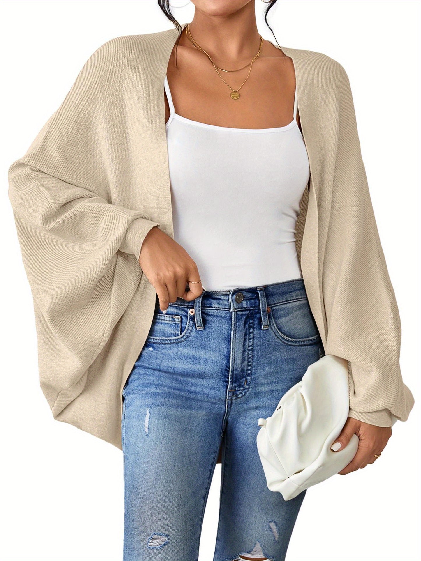 ELESOL 2024 Fall Cardigan Sweaters for Women Oversized Kimono Slouchy Wrap Batwing Sleeve Open Front Outwear Coat