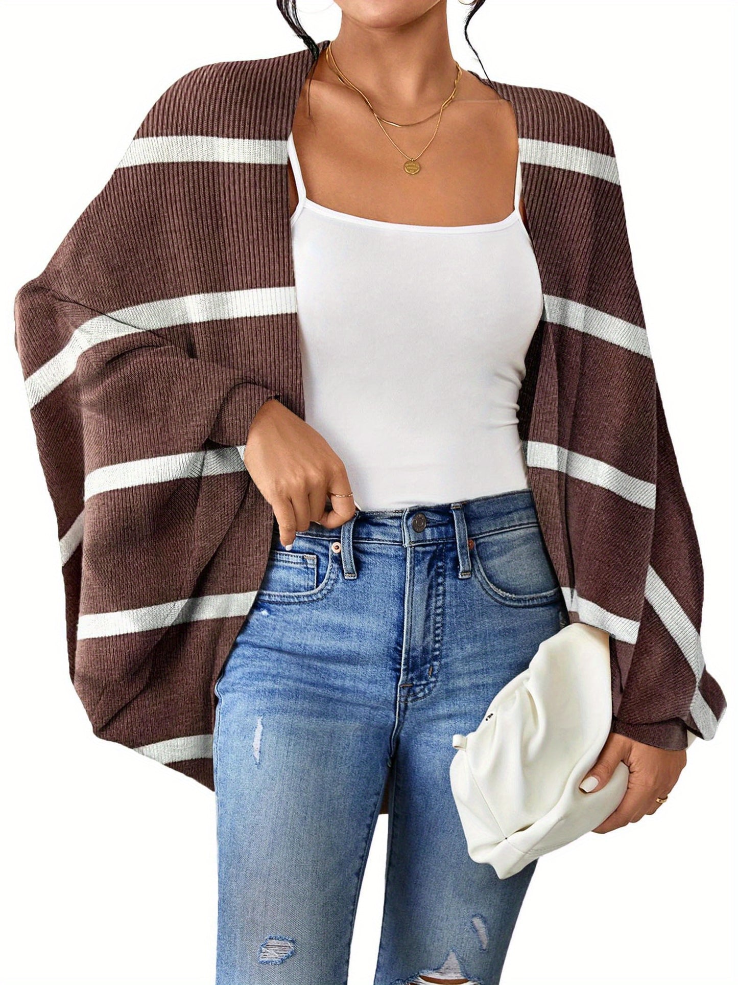 ELESOL 2024 Fall Cardigan Sweaters for Women Oversized Kimono Slouchy Wrap Batwing Sleeve Open Front Outwear Coat
