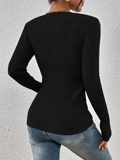 Women'S Elegant Sweater - Long Sleeve V-Neck Pullover Sweater, Soft Sweater for Fall/Winter, Office, Party, Everyday Outfits - Women'S Clothing, Ladies Sweaters, Casual Wear, Buttoned Front Design, Durable Knitwear, Fall Fash