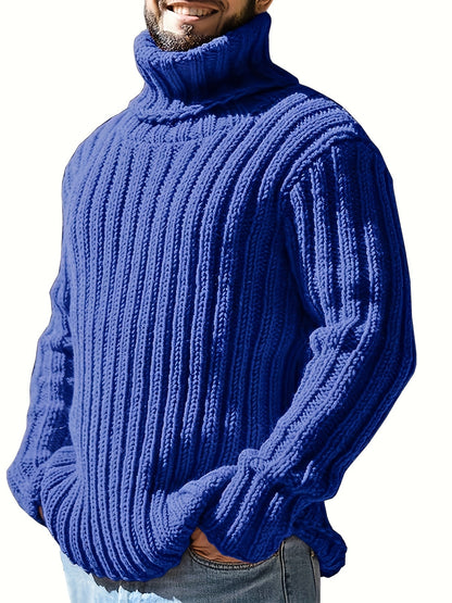 Mens Sweaters Turtleneck Cable Knitted Pullover Long Sleeve Slim Fit Chunky Casual Fall Winter Warm Cardigans
