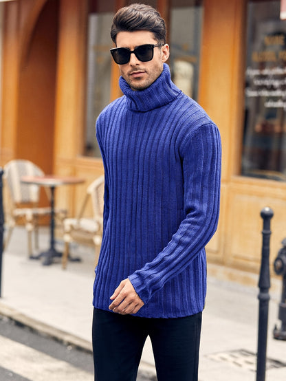 Mens Sweaters Turtleneck Cable Knitted Pullover Long Sleeve Slim Fit Chunky Casual Fall Winter Warm Cardigans