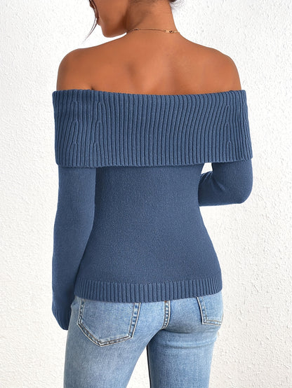Long Sleeve Y2K Off Shoulder Ribbed Knit Fitted Pullover Women's Fall Sweaters Tops Blouse