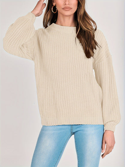 Women Fashion Sweater Long Sleeve Casual Ribbed Knit Winter Pullover Sweaters Blouse Top