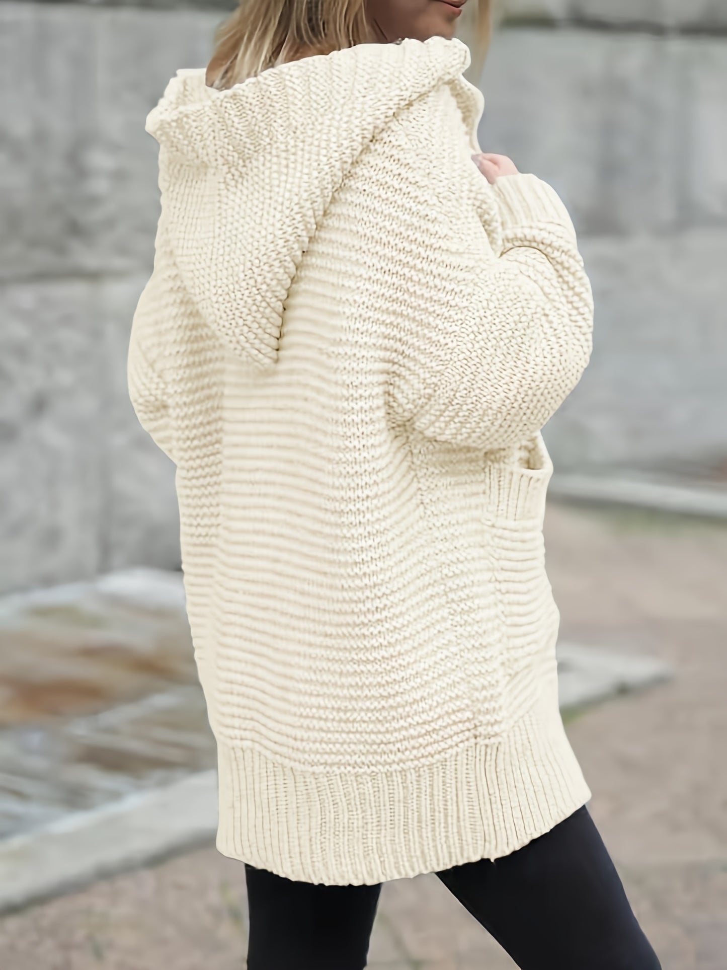 Womens Oversized Cardigan Sweaters Hooded Long Sleeve Button Down Chunky Knit Sweater Coat With Pockets