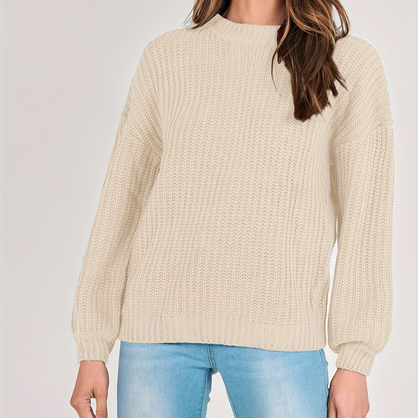 Women Fashion Sweater Long Sleeve Casual Ribbed Knit Winter Pullover Sweaters Blouse Top