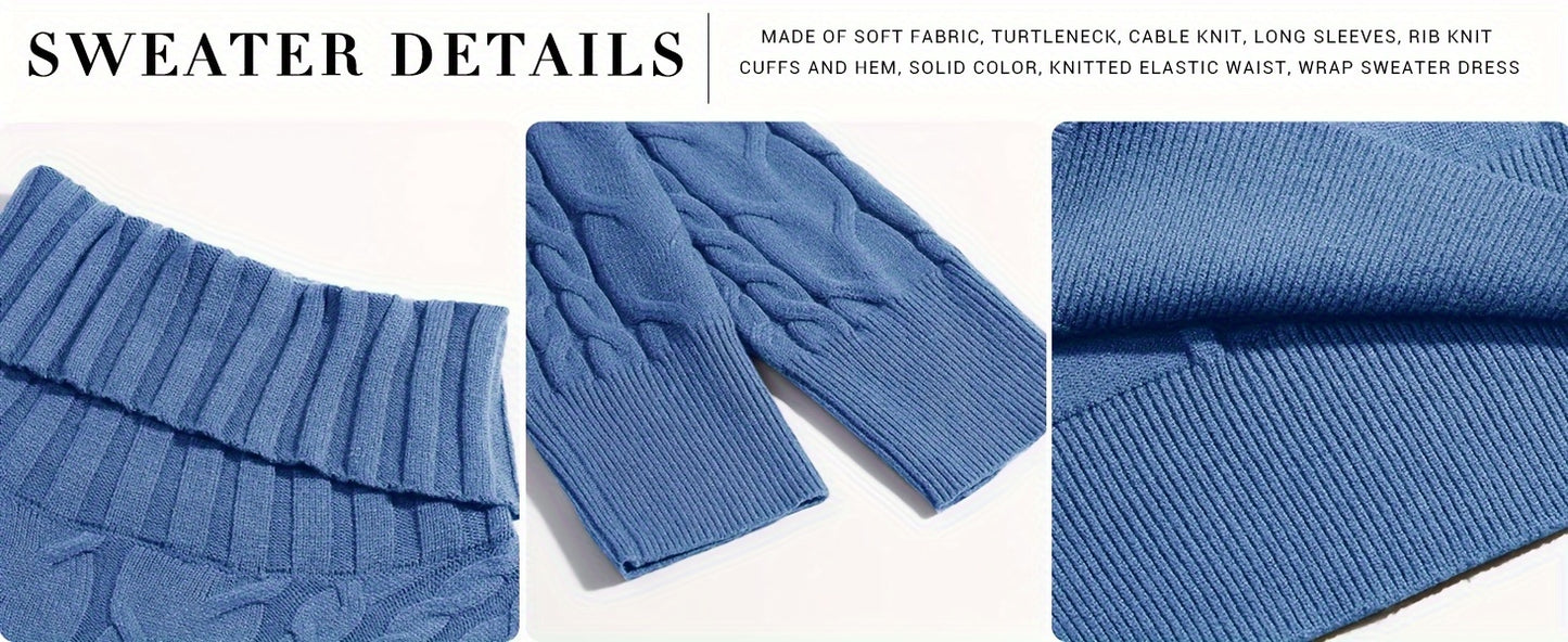 Womens Cable Knit Sweater Dress Sexy Long Sleeve Bodycon Turtleneck Mini Fall Sweaters Dresses