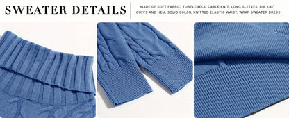 Womens Cable Knit Sweater Dress Sexy Long Sleeve Bodycon Turtleneck Mini Fall Sweaters Dresses