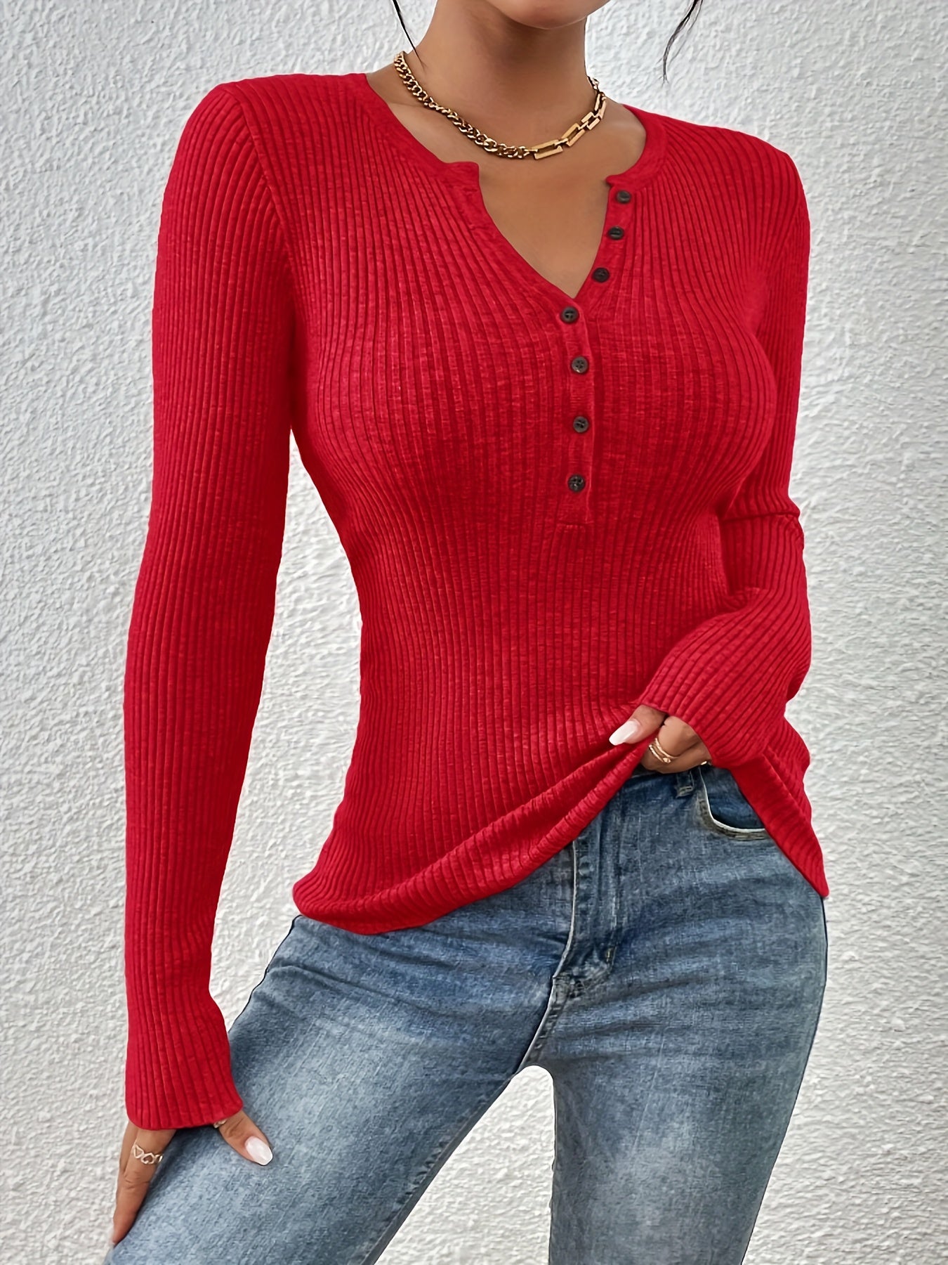 Women'S Elegant Sweater - Long Sleeve V-Neck Pullover Sweater, Soft Sweater for Fall/Winter, Office, Party, Everyday Outfits - Women'S Clothing, Ladies Sweaters, Casual Wear, Buttoned Front Design, Durable Knitwear, Fall Fash