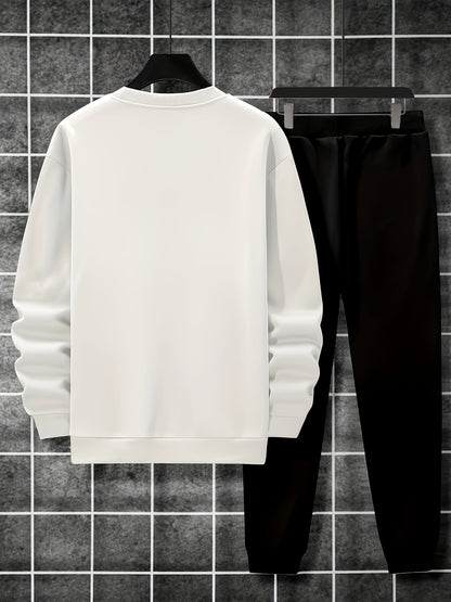 2-Piece Cozy Script Print Sweatshirt & Sweatpants Set - Soft, Trendy, and Comfy Outfits for Boys - Ideal for Fall, Winter, Daily Life, and Outdoor Activities in Los Angeles and California Style