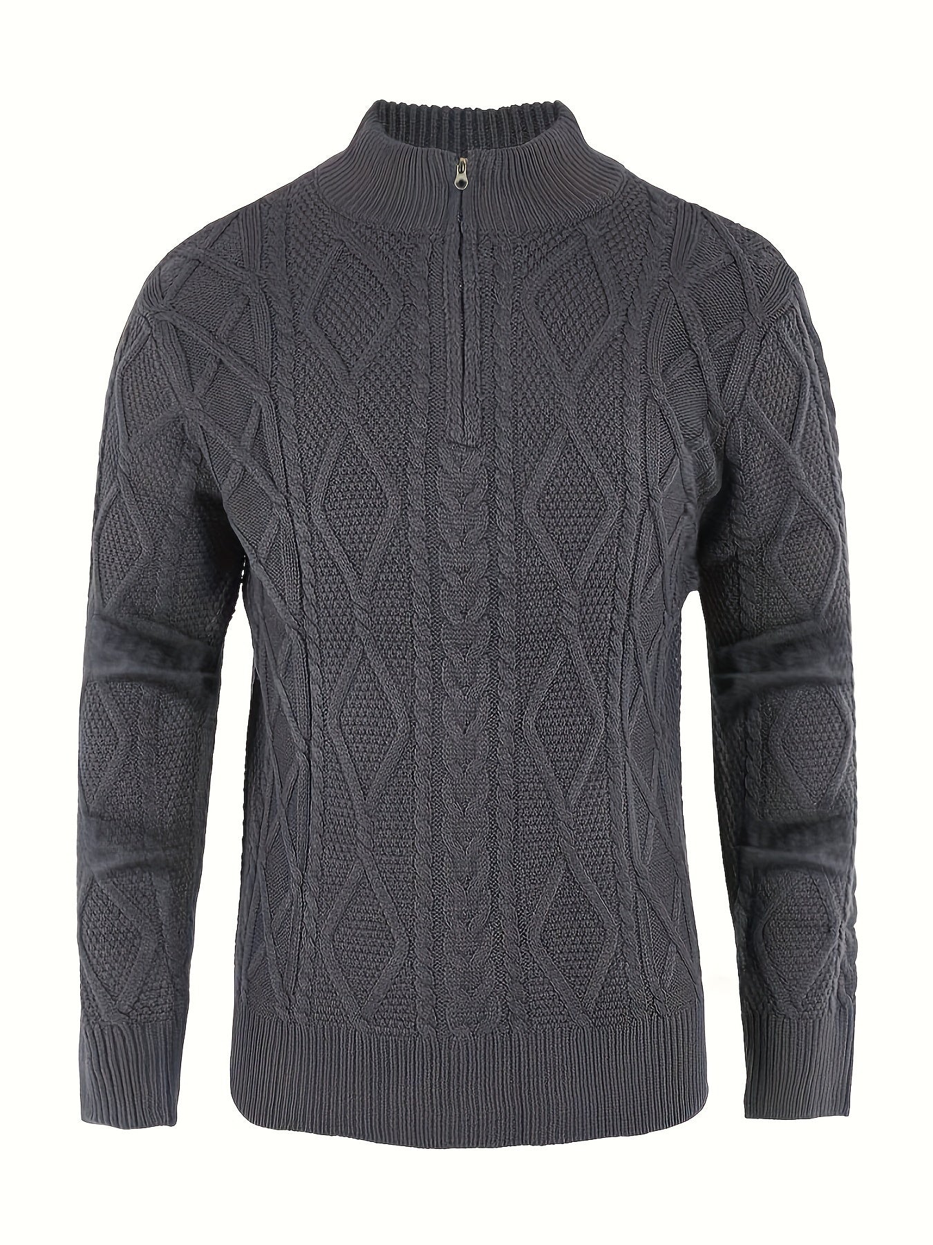 Runcati Mens Quarter-Zip Sweater Cable Knitted Stand Collar Pullover Soft Casual Thermal Twisted Knitwear Sweaters