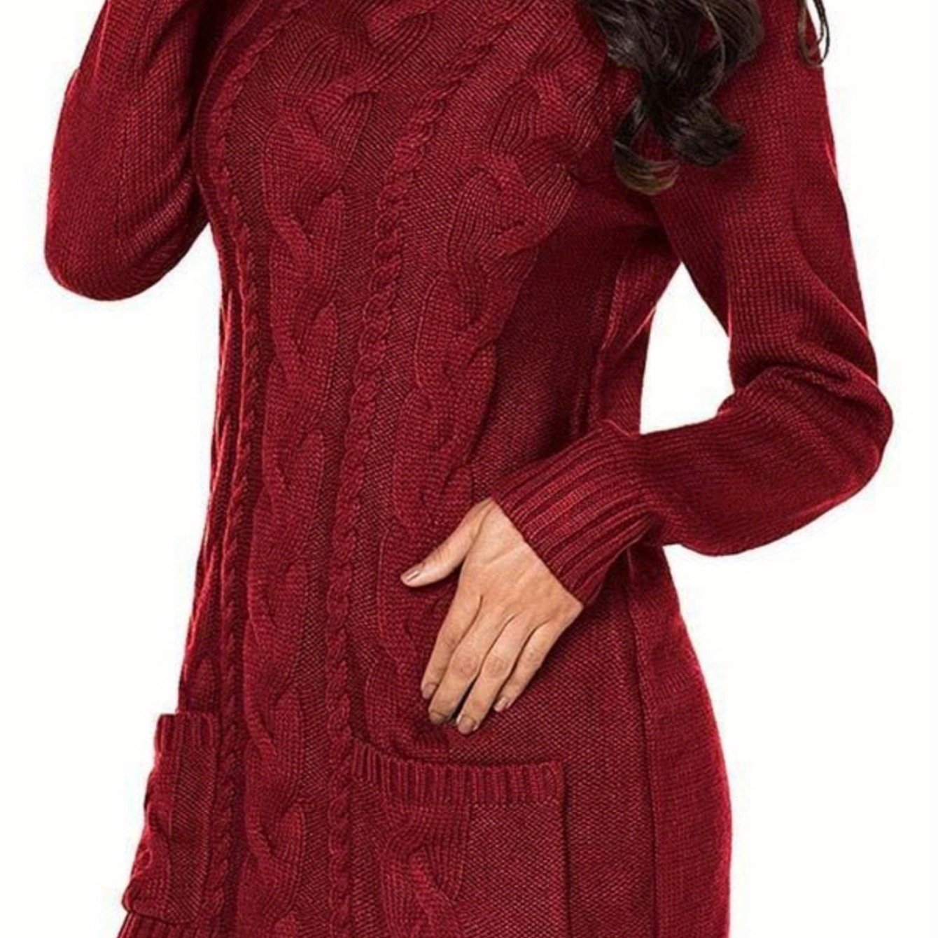 Cozy Plus Size Turtle Neck Cable Knit Sweater - Plus Size Sweaters with Pockets for Fall & Winter - Soft, Long Sleeve, Casual Women's Clothing for Cold Weather