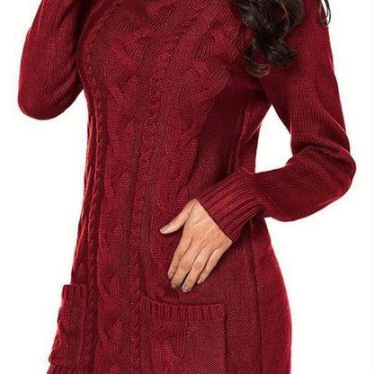 Cozy Plus Size Turtle Neck Cable Knit Sweater - Plus Size Sweaters with Pockets for Fall & Winter - Soft, Long Sleeve, Casual Women's Clothing for Cold Weather