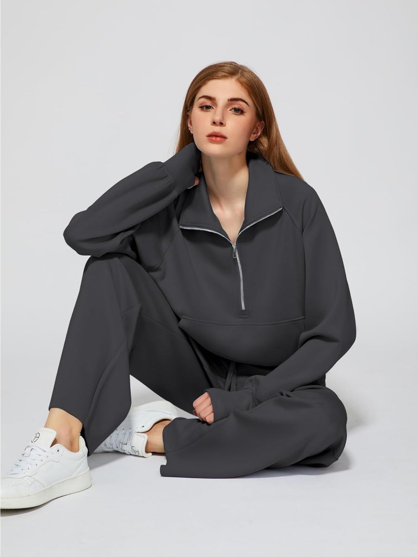 Women 2pcs Outfits Sweatsuit Oversized Sweatshirt Sweatpants Tracksuit Sweat Lounge Matching Set