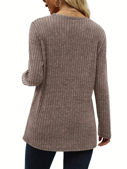 Women's Long Sleeve Crew Neck Tunic Tops Buttons Side Pullover Sweaters Fall Winter