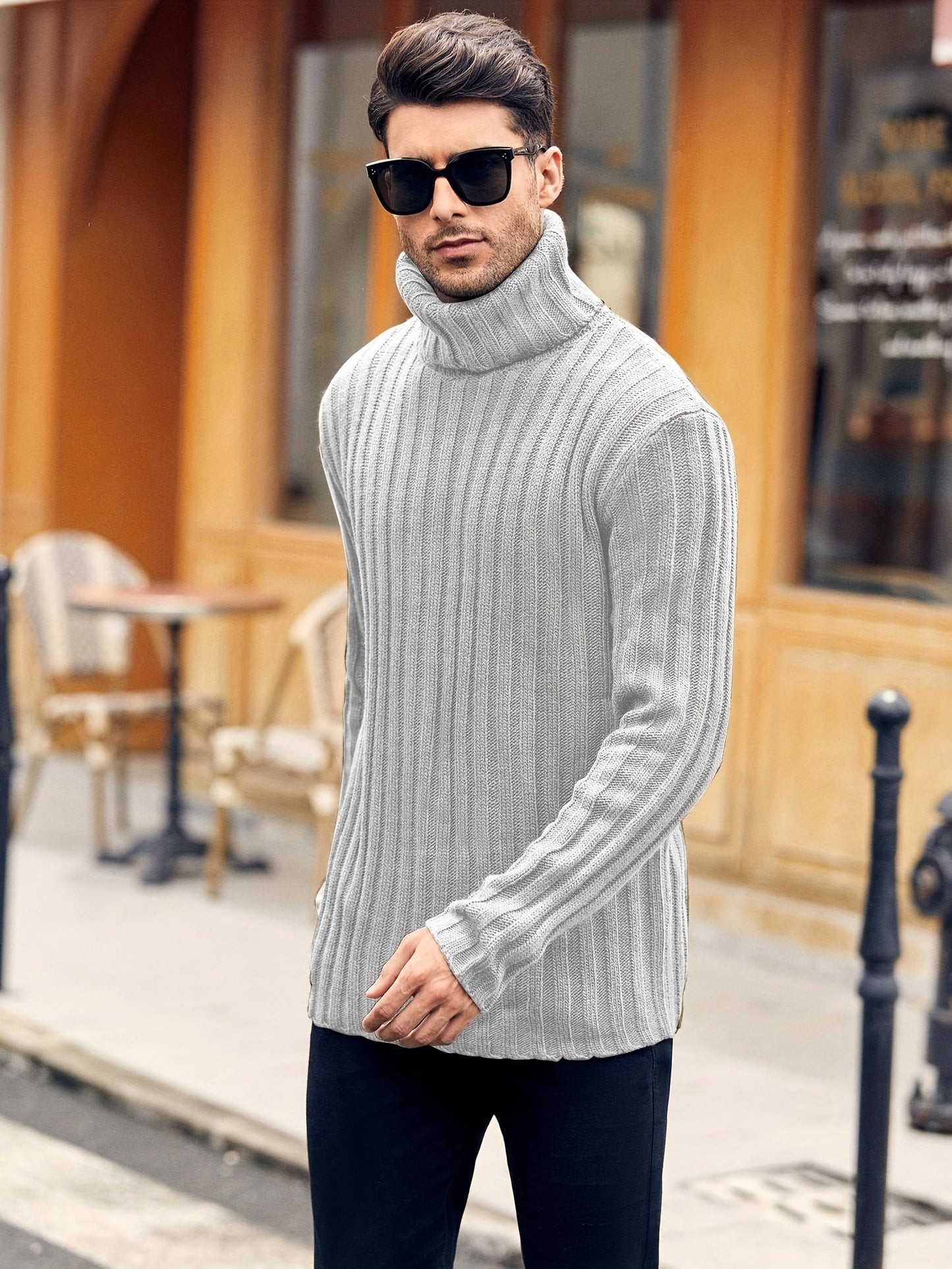 Mens Sweaters Turtleneck Cable Knitted Pullover Long Sleeve Slim Fit Chunky Casual Fall Winter Warm Cardigans