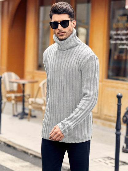 Mens Sweaters Turtleneck Cable Knitted Pullover Long Sleeve Slim Fit Chunky Casual Fall Winter Warm Cardigans