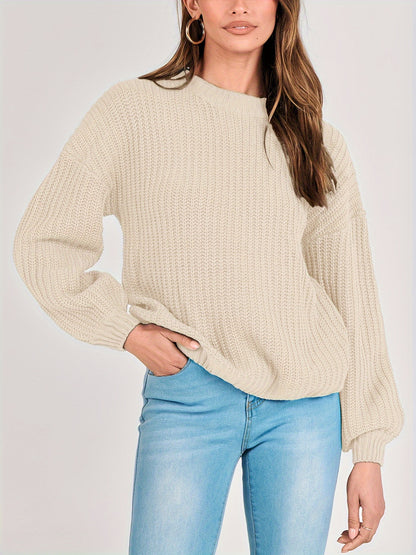 Women Fashion Sweater Long Sleeve Casual Ribbed Knit Winter Pullover Sweaters Blouse Top