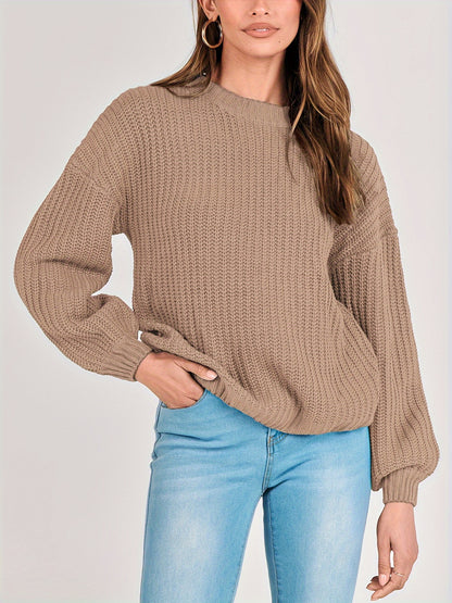 Women Fashion Sweater Long Sleeve Casual Ribbed Knit Winter Pullover Sweaters Blouse Top