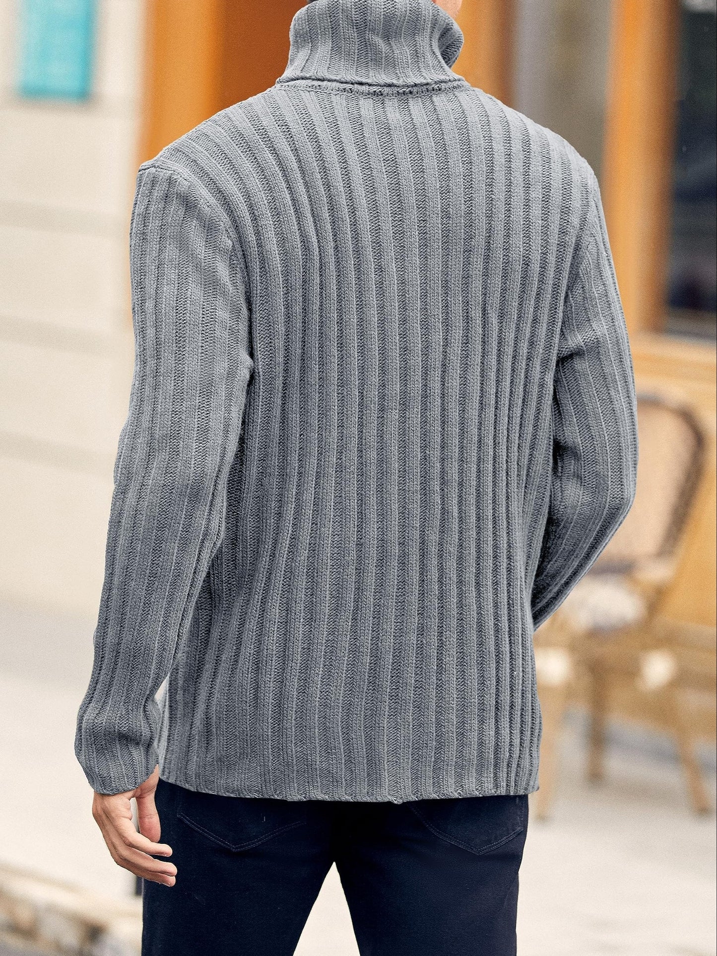 Mens Sweaters Turtleneck Cable Knitted Pullover Long Sleeve Slim Fit Chunky Casual Fall Winter Warm Cardigans