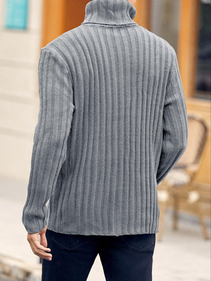 Mens Sweaters Turtleneck Cable Knitted Pullover Long Sleeve Slim Fit Chunky Casual Fall Winter Warm Cardigans