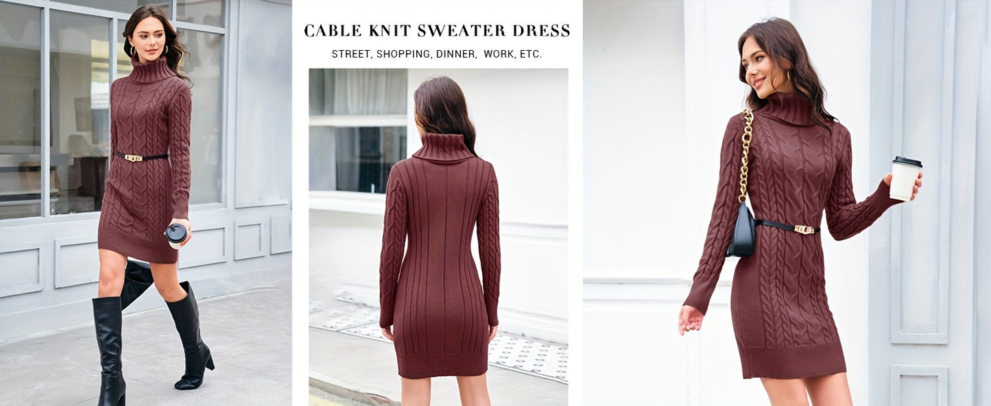 Womens Cable Knit Sweater Dress Sexy Long Sleeve Bodycon Turtleneck Mini Fall Sweaters Dresses