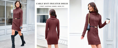 Womens Cable Knit Sweater Dress Sexy Long Sleeve Bodycon Turtleneck Mini Fall Sweaters Dresses