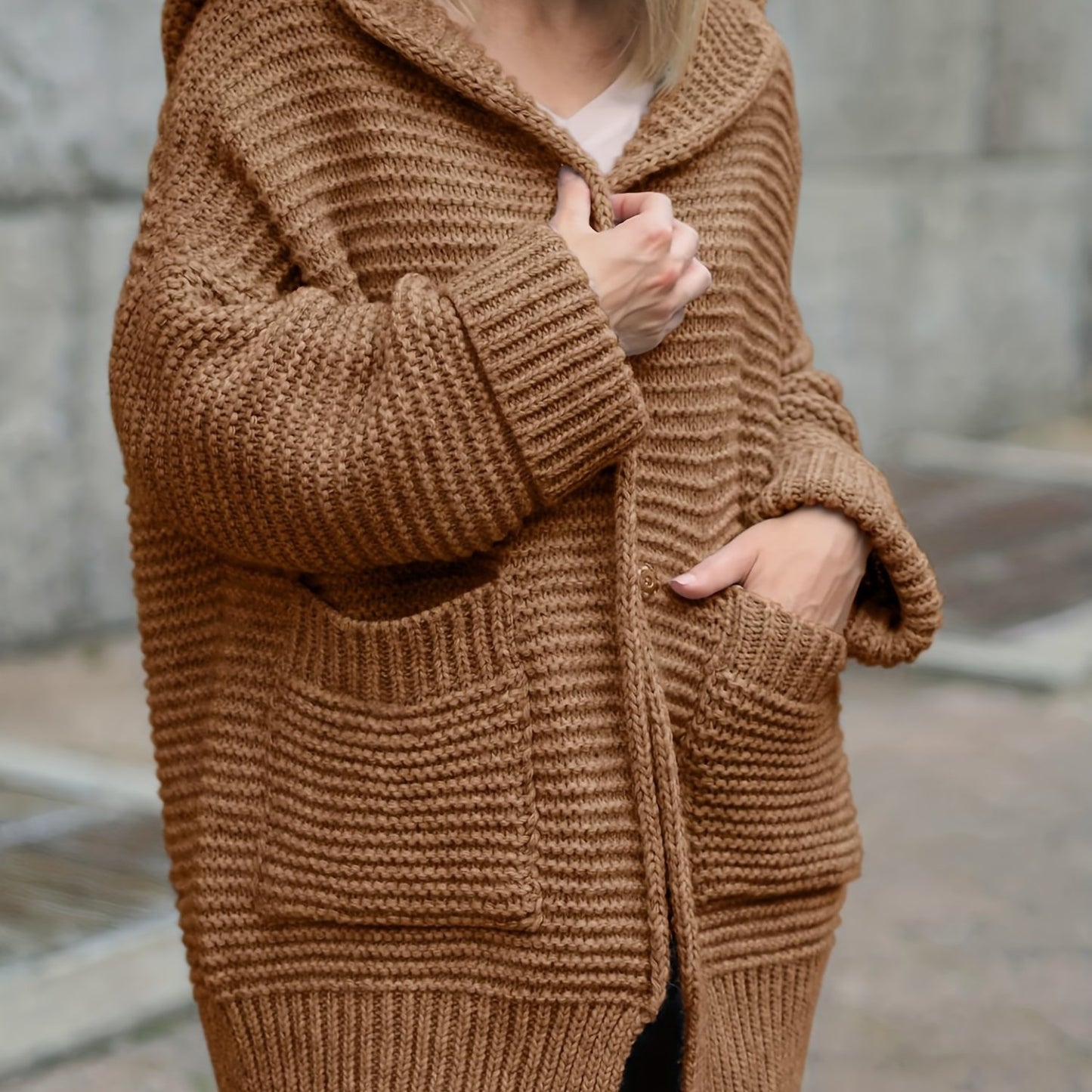 Womens Oversized Cardigan Sweaters Hooded Long Sleeve Button Down Chunky Knit Sweater Coat With Pockets