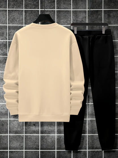 2-Piece Cozy Script Print Sweatshirt & Sweatpants Set - Soft, Trendy, and Comfy Outfits for Boys - Ideal for Fall, Winter, Daily Life, and Outdoor Activities in Los Angeles and California Style